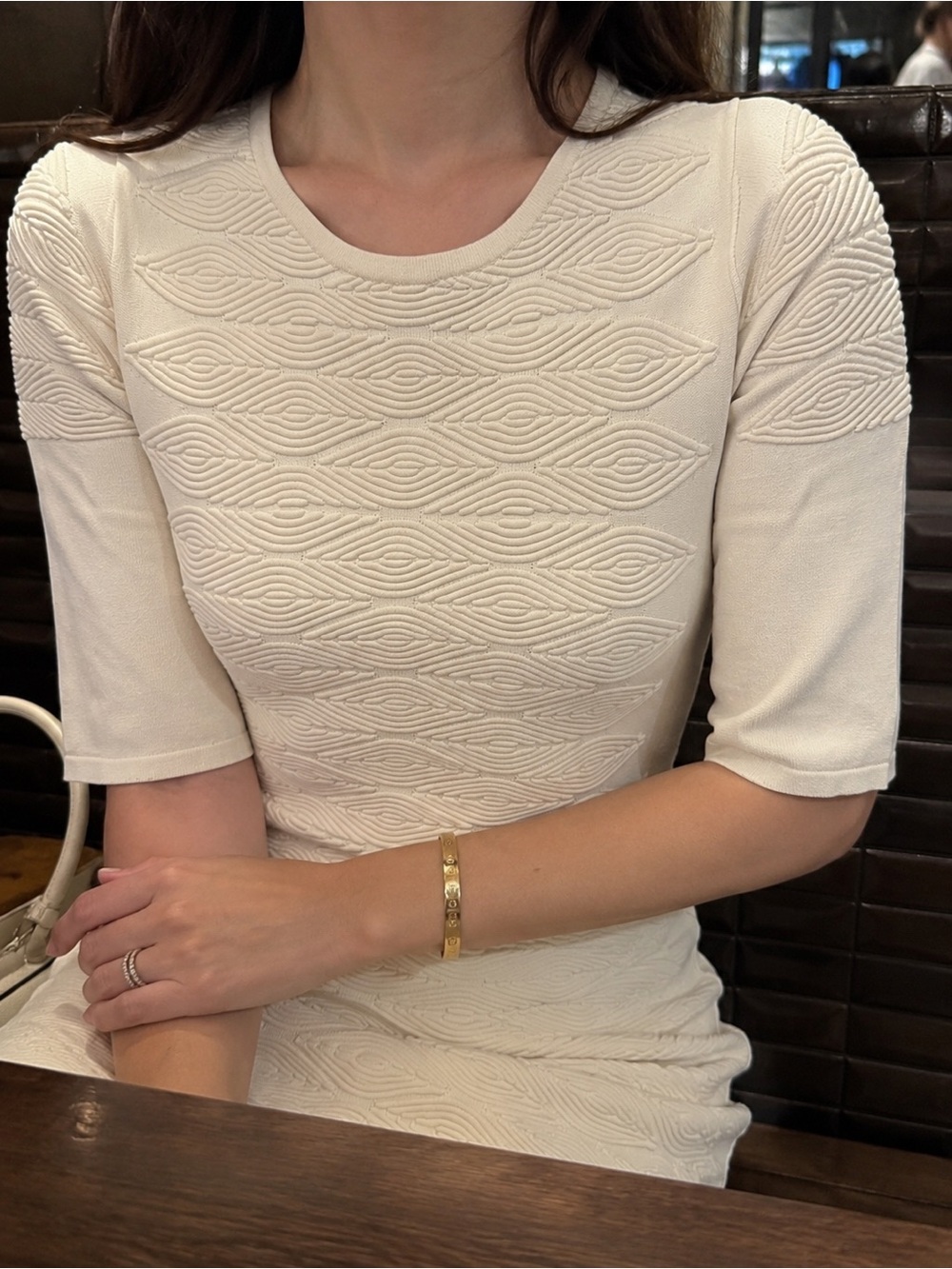 Nellie Partow Ivory Textured Knit Midi Dress S